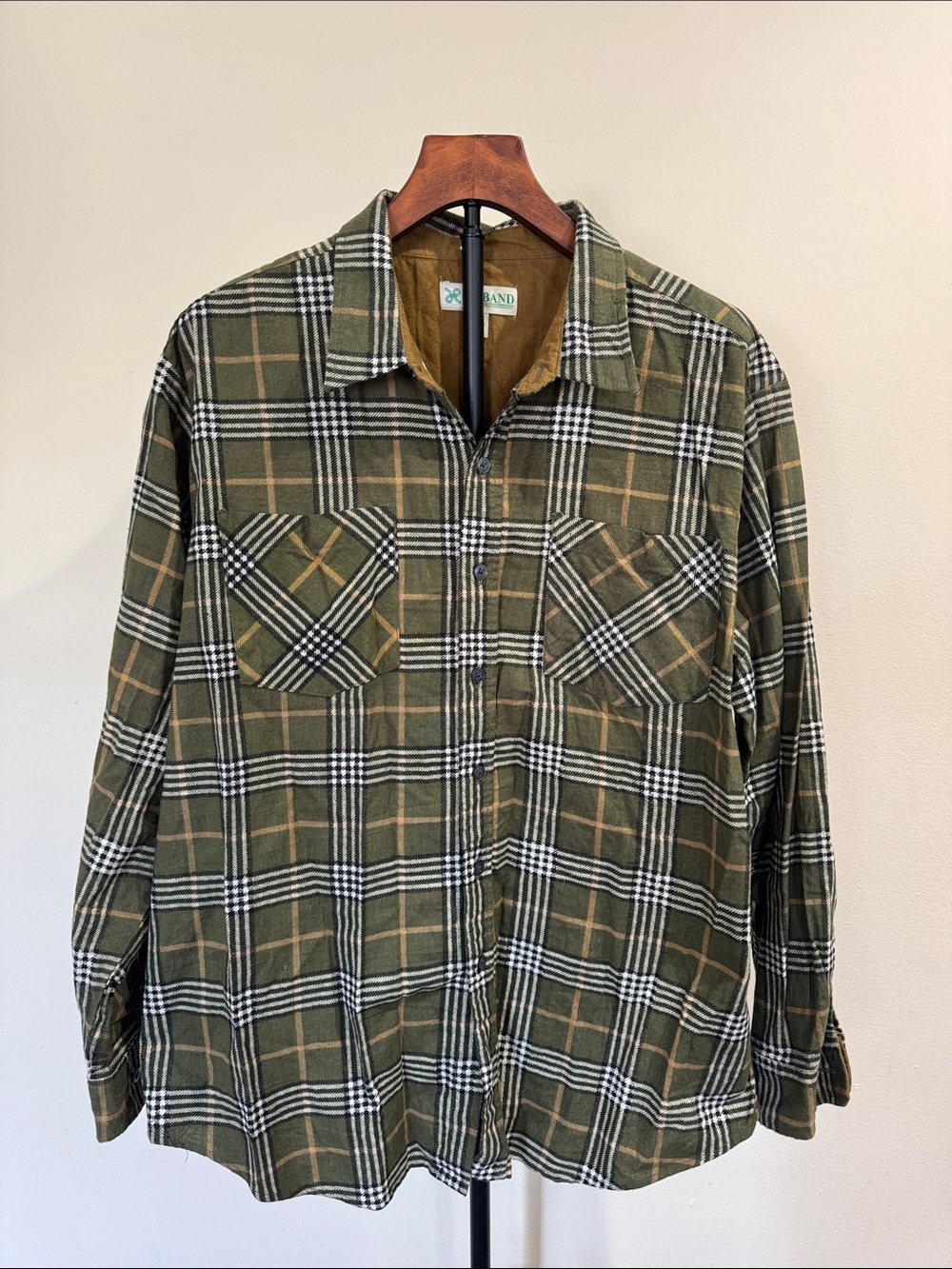 Haband Men's Plaid Green Plaid Flannel Shirt (Size L)
